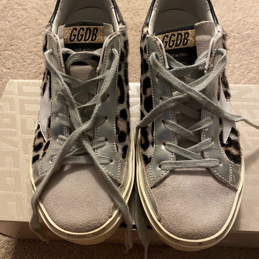 Golden Goose Hi Star calf hair leopard print sneakers size 37